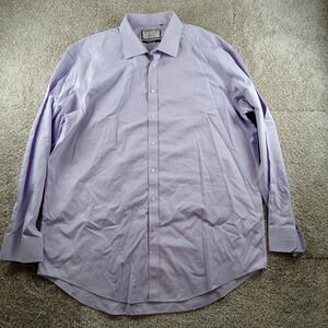 Thomas Pink Shirt Mens 18 35 XL Purple Gingham Check Classic Fit Traveller Dress